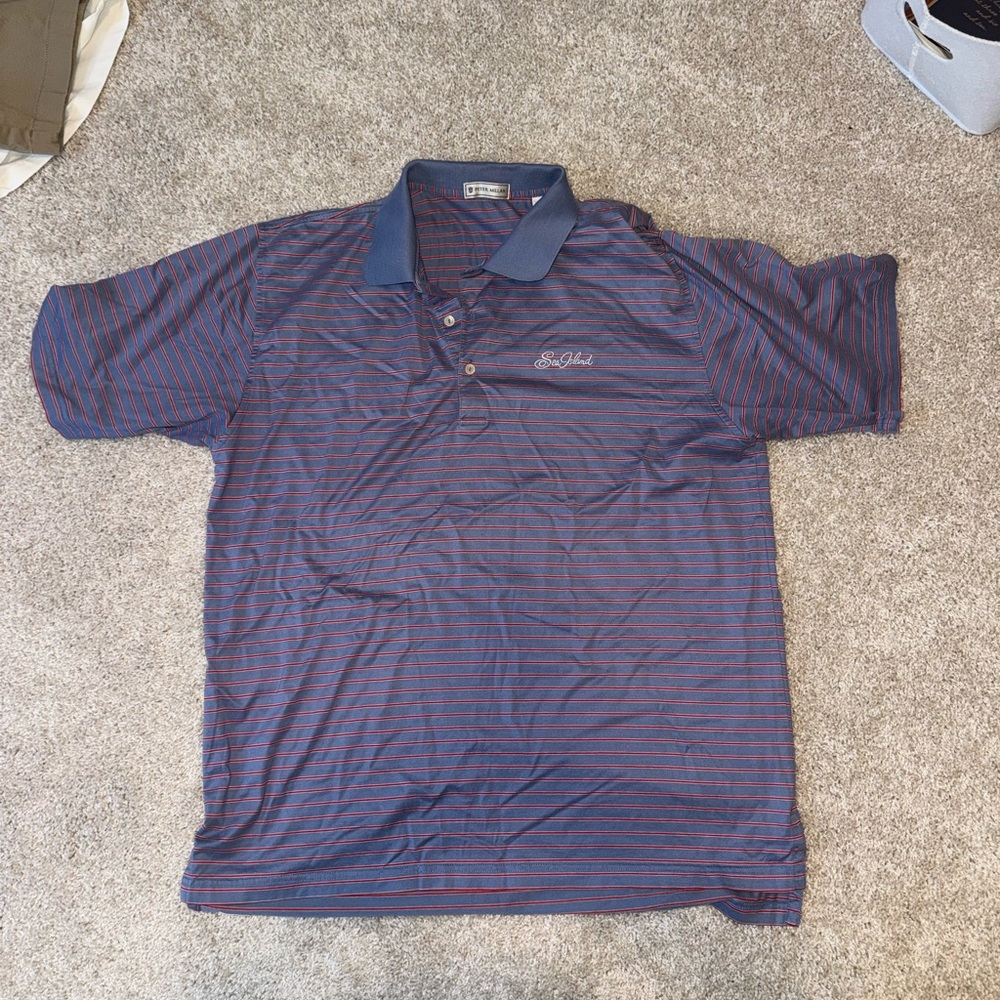 Peter Millar Navy Polo with Thin Red Stripes